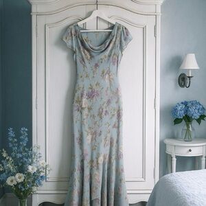 anthropologie white beaded flower dress Mimi Vintage Pink Hand Beaded Gown